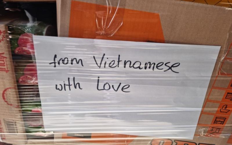 One of the boxes with food products organized by the Vietnamese minority in Poland