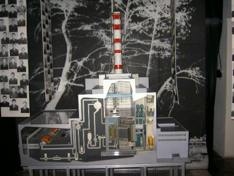 Schematische Darstellung des Reaktorblocks im Ukrainischen Nationalen Čornobyl’-Museum Kyïv