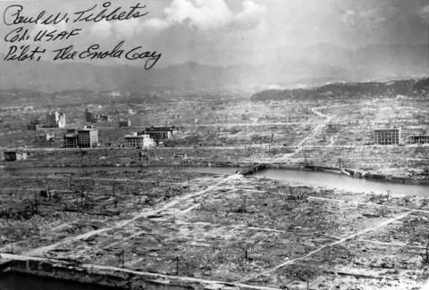 Destructed Hiroshima with autograph of "Enola Gay" Bomber pilot Paul Tibbets