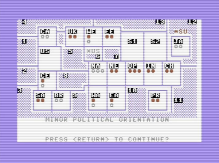Screenshot der Weltkarte mit politischer Ausrichtung der minor powers